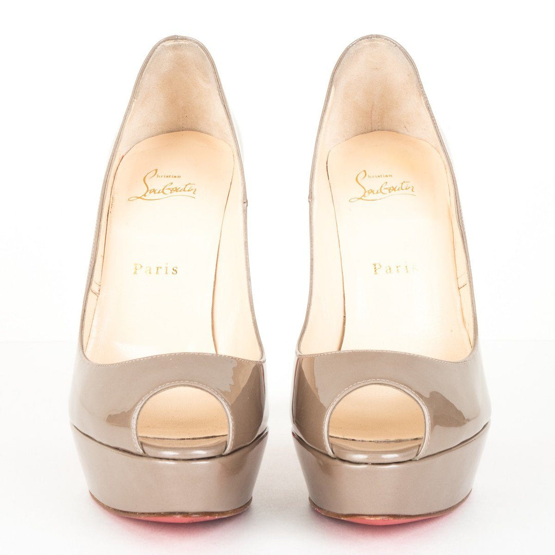 Christian Louboutin Grey Patent Peep Toe Pumps 39