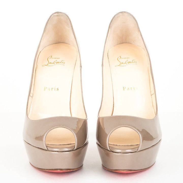 Christian Louboutin Grey Patent Peep Toe Pumps 39