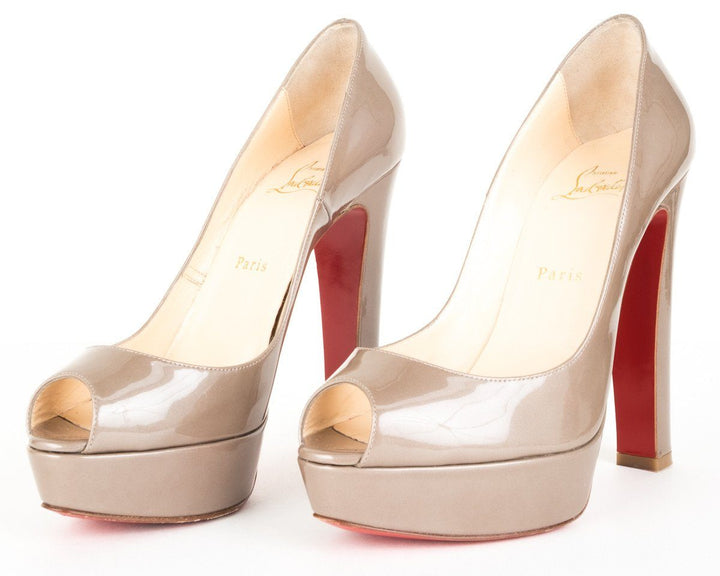 Christian Louboutin Grey Patent Peep Toe Pumps 39