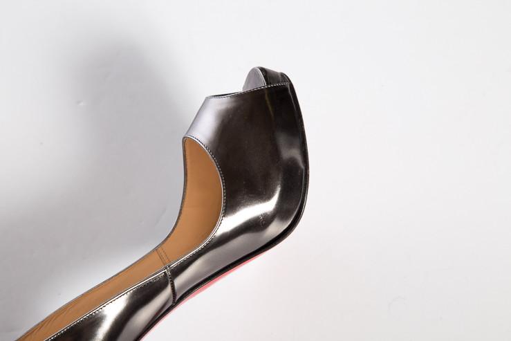 Christian Louboutin Gunmetal Metallic Peep-Toe Platform Heels SZ 37.5
