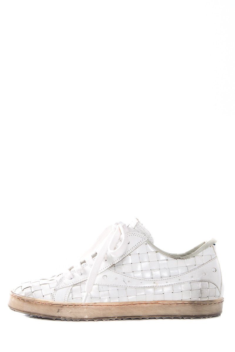 Clone White Low Top Woven Leather Sneakers SZ 36