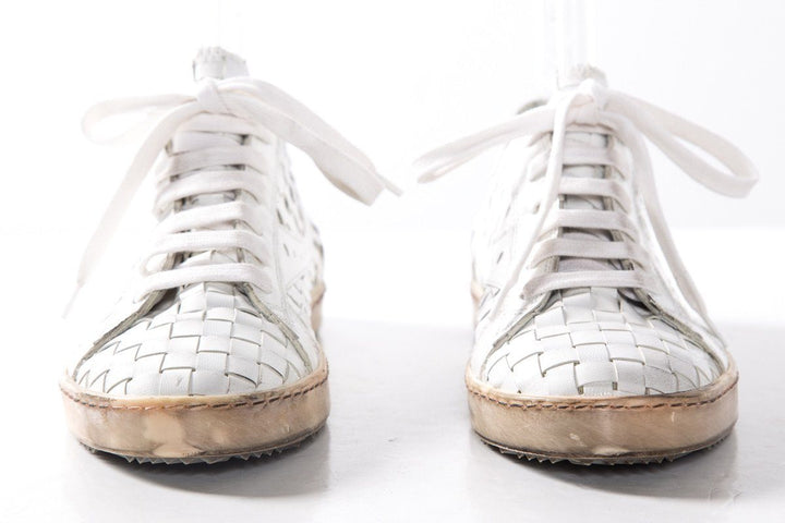 Clone White Low Top Woven Leather Sneakers SZ 36