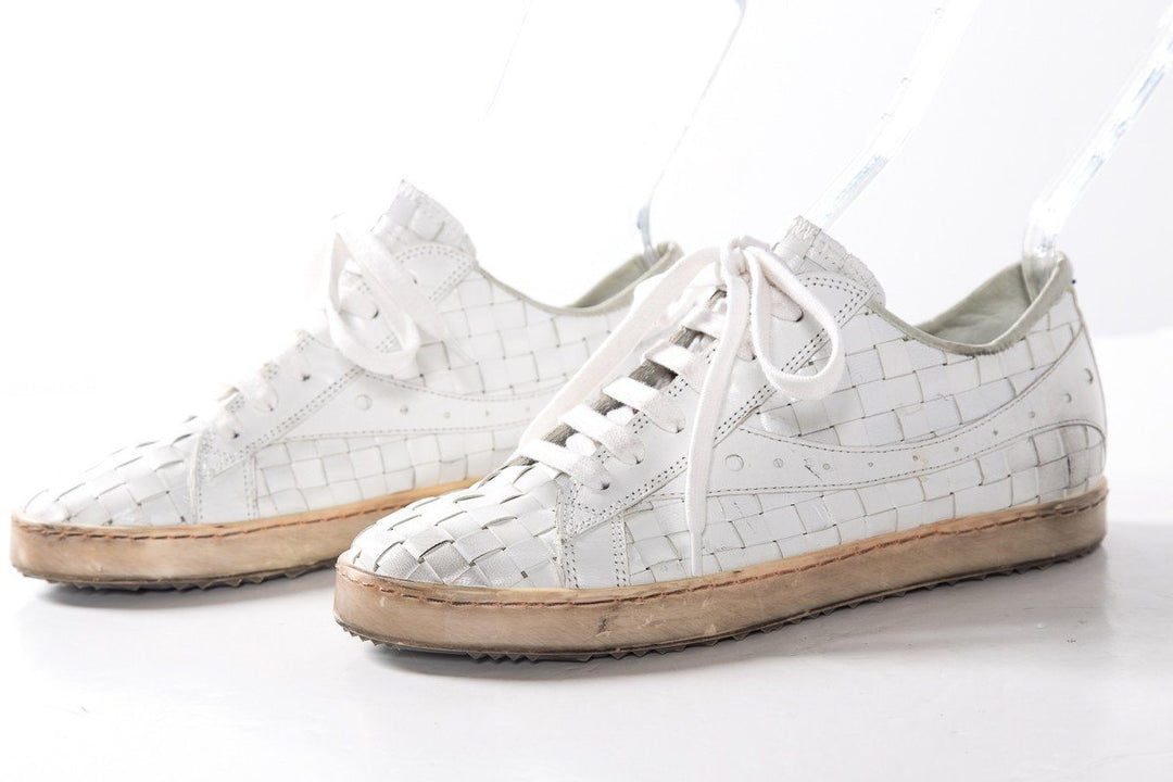 Clone White Low Top Woven Leather Sneakers SZ 36