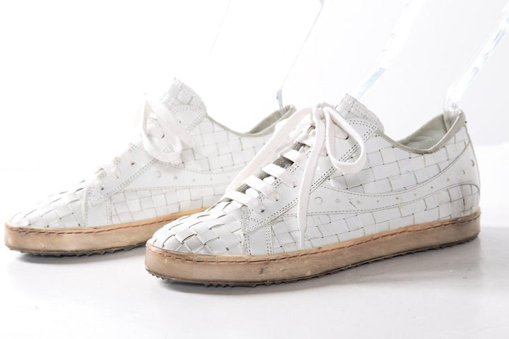 Clone White Low Top Woven Leather Sneakers SZ 36
