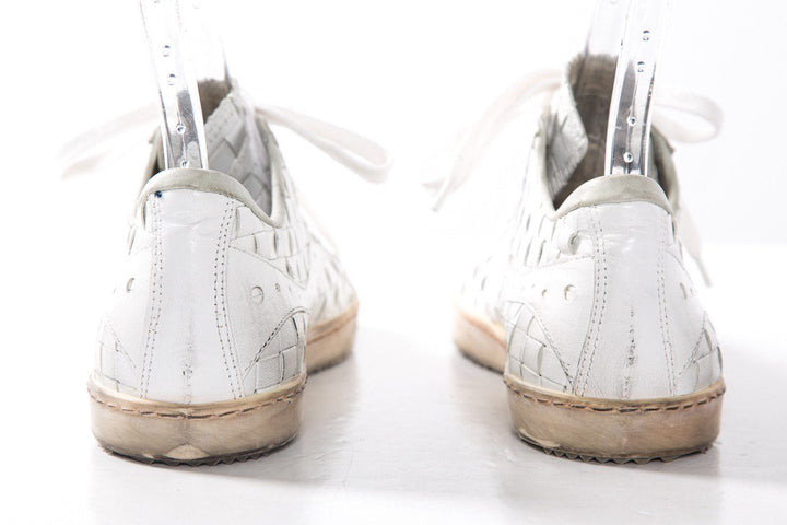 Clone White Low Top Woven Leather Sneakers SZ 36
