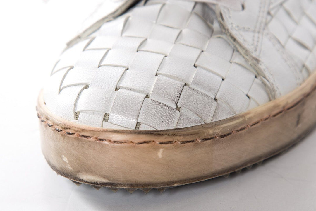 Clone White Low Top Woven Leather Sneakers SZ 36