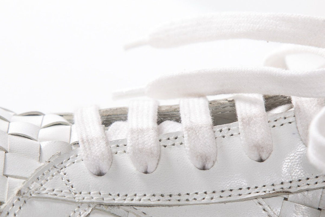 Clone White Low Top Woven Leather Sneakers SZ 36