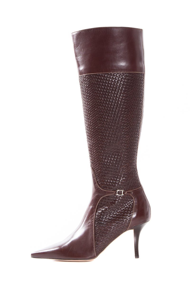 Cole Haan Collection Cognac Woven Leather Boots SZ 7.5 Sale