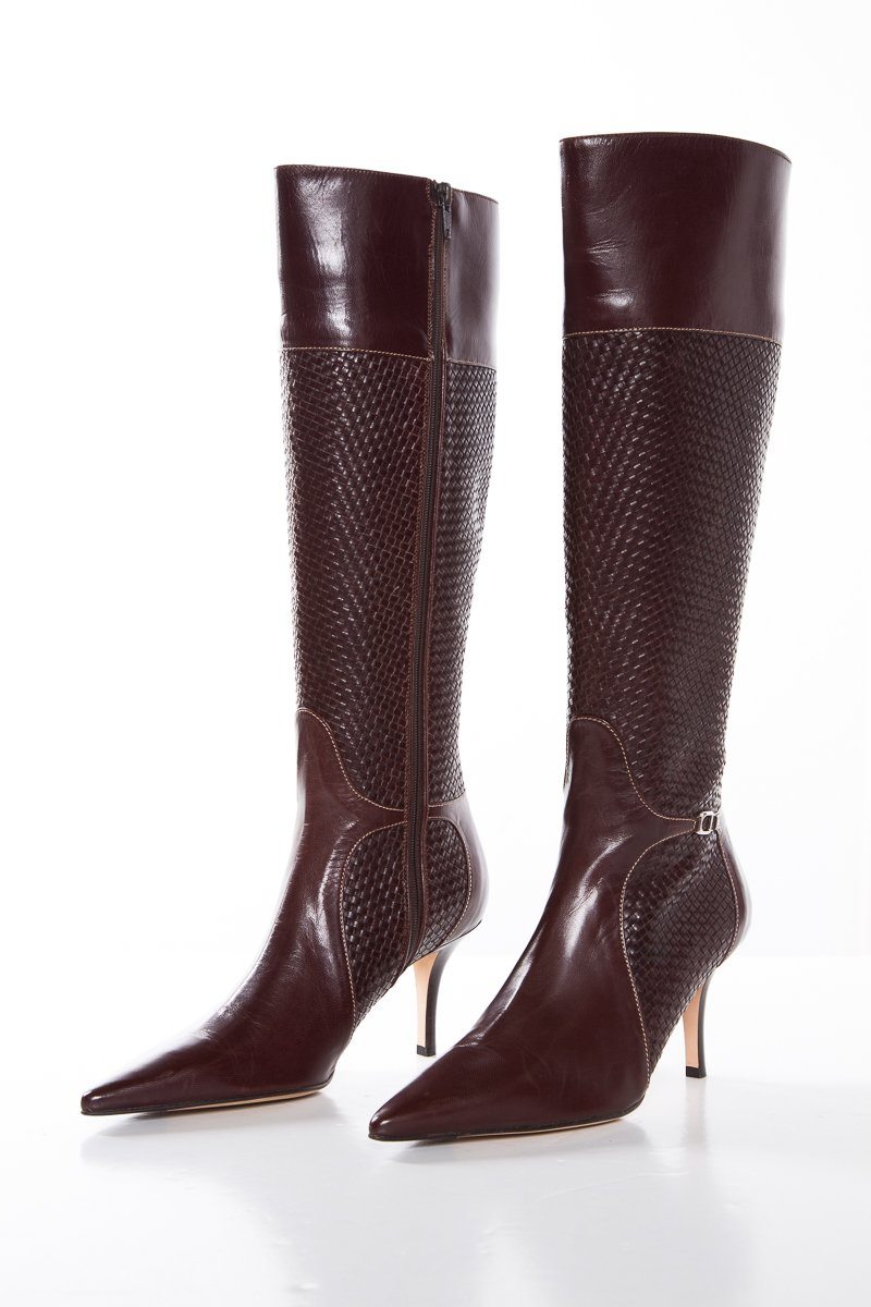 Cole Haan Collection Cognac Woven Leather Boots SZ 7.5 Sale