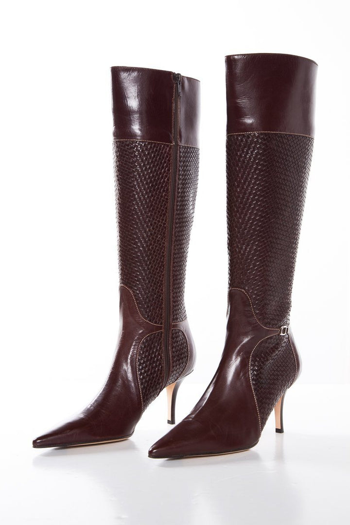 Cole Haan Collection Cognac Woven Leather Boots SZ 7.5 Sale