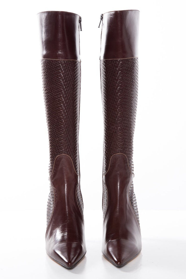 Cole Haan Collection Cognac Woven Leather Boots SZ 7.5 Sale