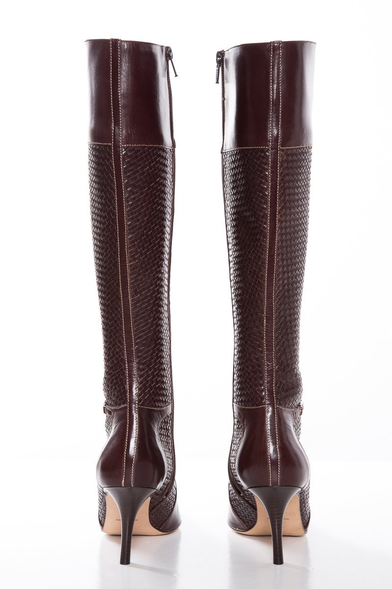 Cole Haan Collection Cognac Woven Leather Boots SZ 7.5 Sale
