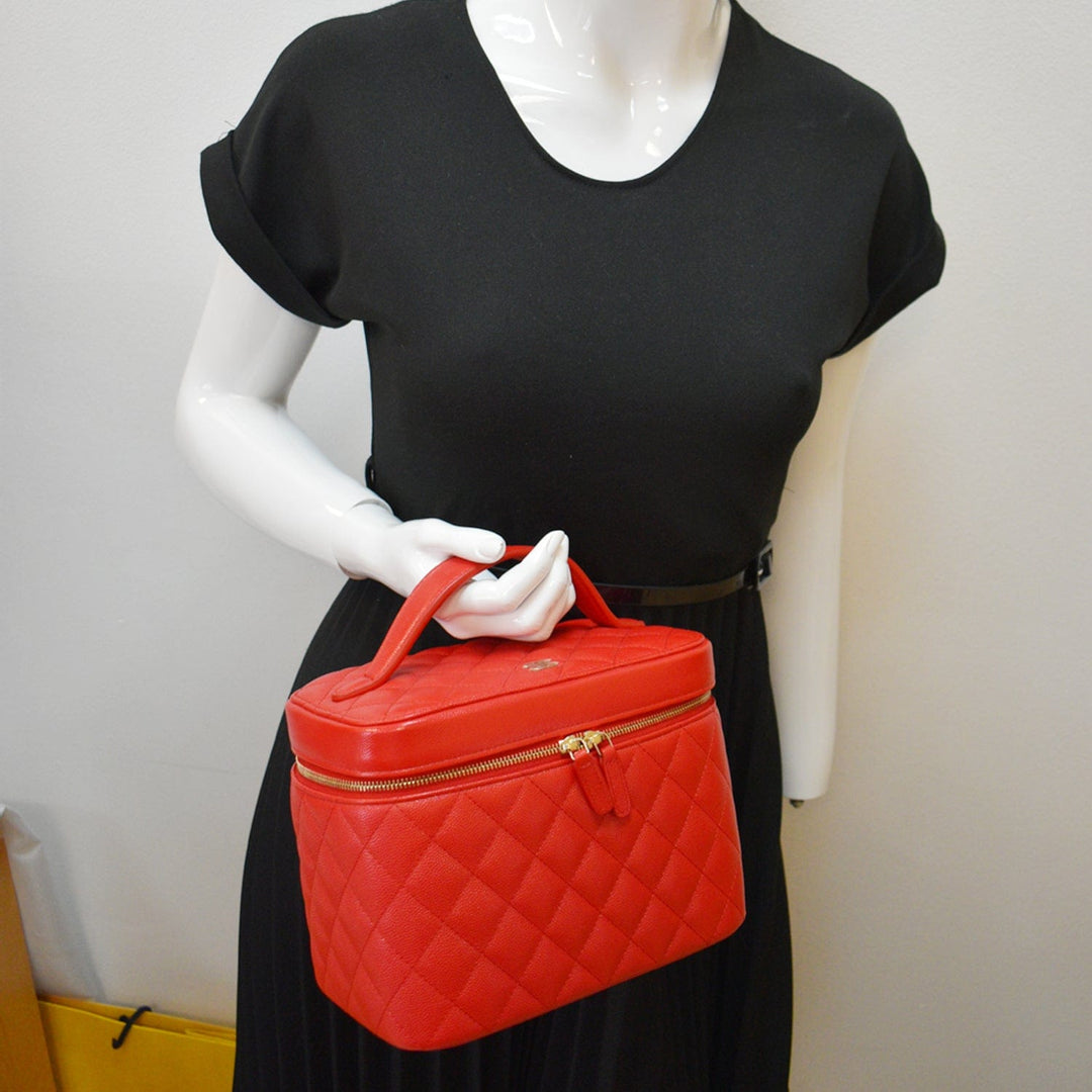 Top Quality Chanel Caviar Leather Quilted Large Cosmetic Vanity Pouch Red