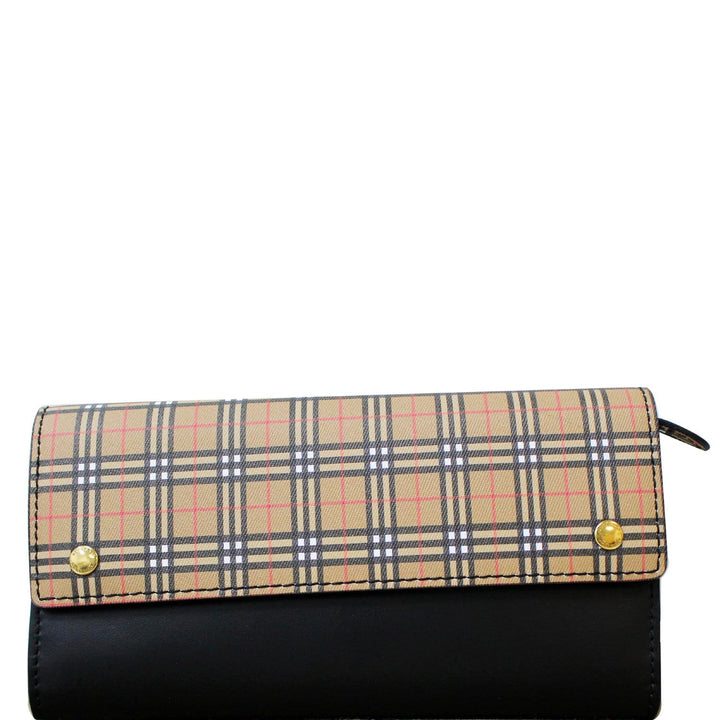Burberry Small Scale Continental Check Leather Wallet Black