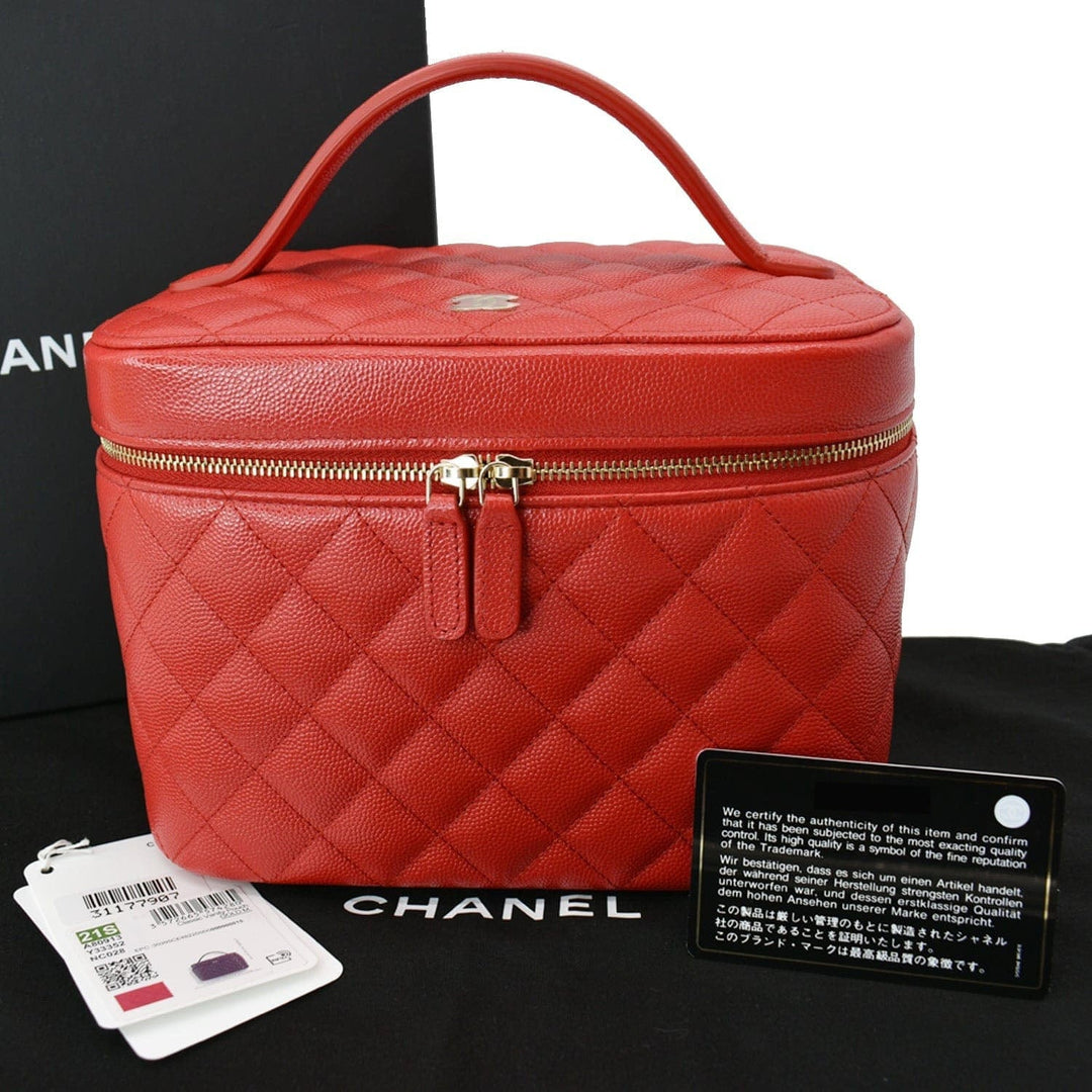 Top Quality Chanel Caviar Leather Quilted Large Cosmetic Vanity Pouch Red