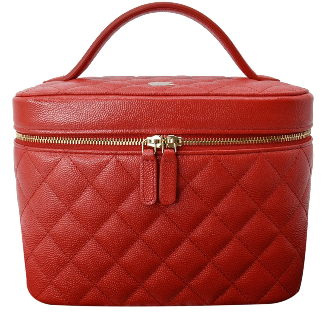 Top Quality Chanel Caviar Leather Quilted Large Cosmetic Vanity Pouch Red