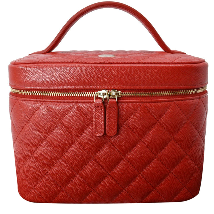 Top Quality Chanel Caviar Leather Quilted Large Cosmetic Vanity Pouch Red