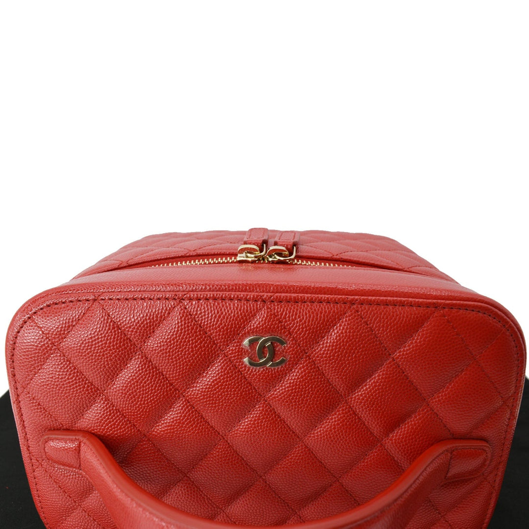 Top Quality Chanel Caviar Leather Quilted Large Cosmetic Vanity Pouch Red