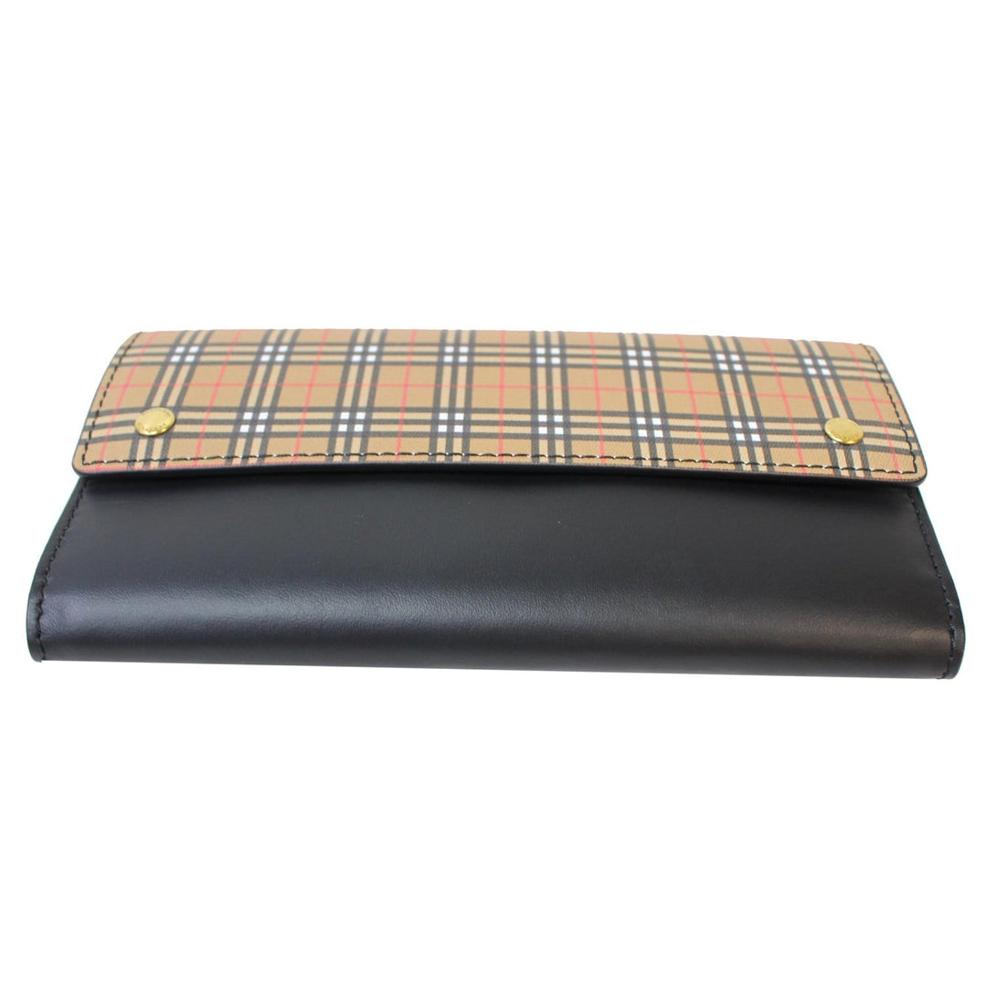 Burberry Small Scale Continental Check Leather Wallet Black