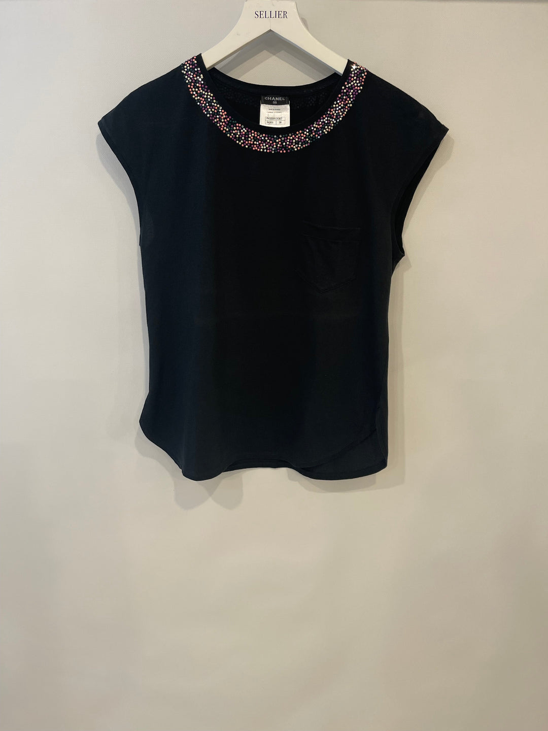 *FIRE PRICE* Top Quality Chanel Black Top with Collar Embellishment and CC Logo Detail Size FR 38 (UK 10)