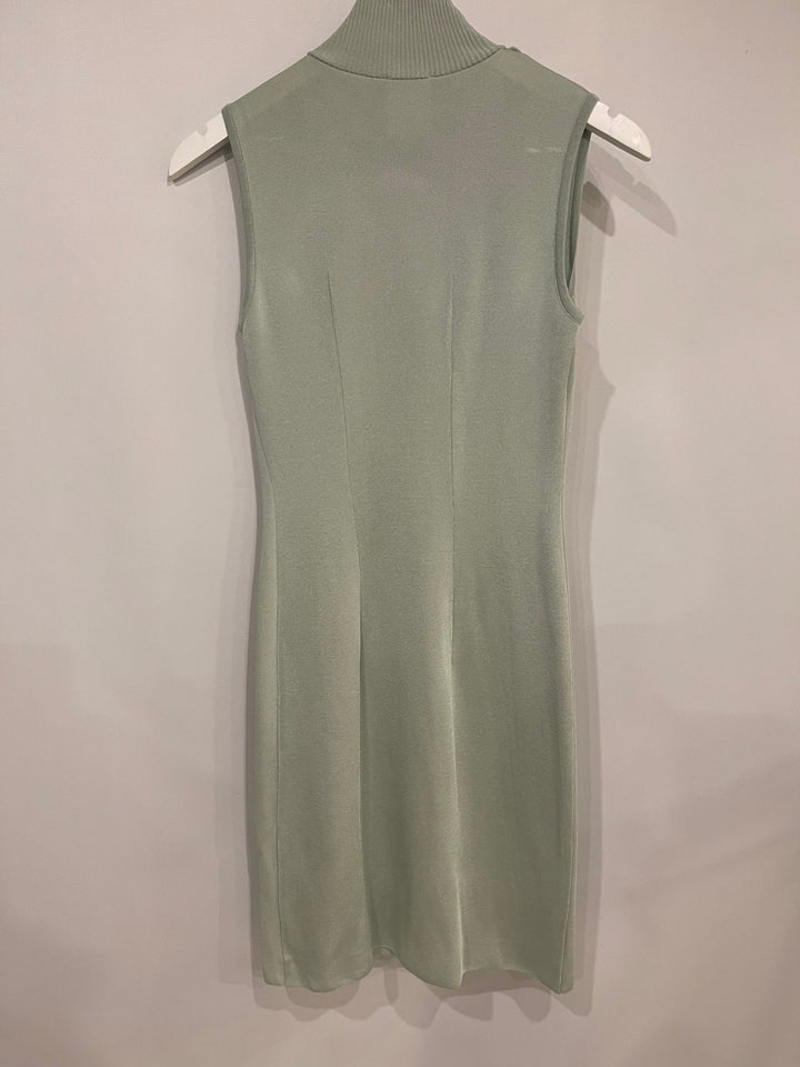 Top Quality Chanel Pastel Green Textured Sleeveless Midi Dress with CC Pearl Button Details Size FR 36 (UK 8)