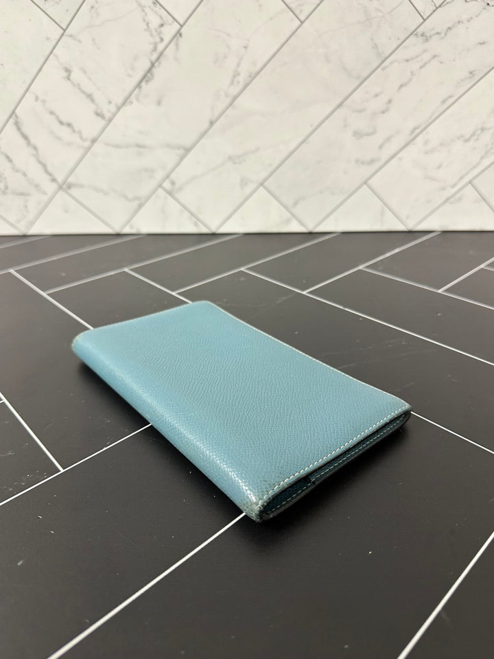 Premium Handmade Hermes Baby Blue Leather Passport Holder