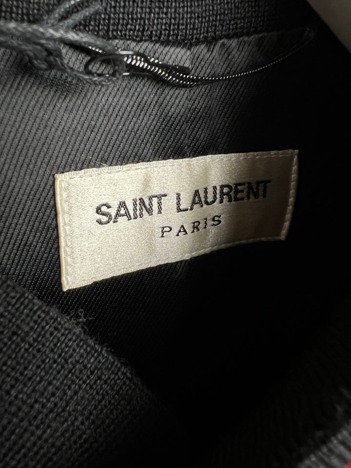 Saint Laurent Red and Black Silk Bomber Jacket with Glitter Patches Size FR 36 (UK 8)
