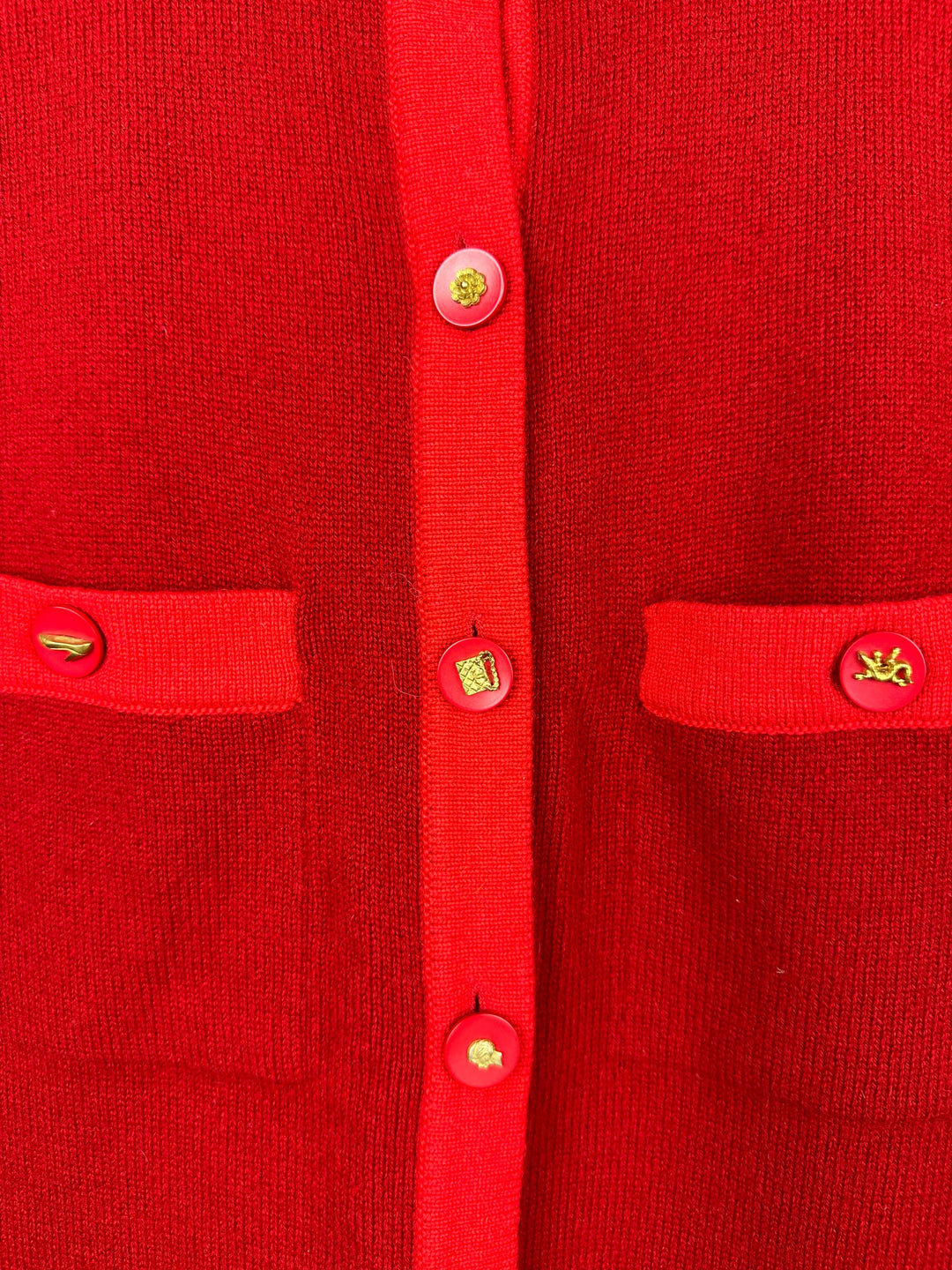 *HOT* Top Quality Chanel Red Long Sleeve Knit Mini Dress with Multi Icon Logo Button Details FR 38 (UK 10)