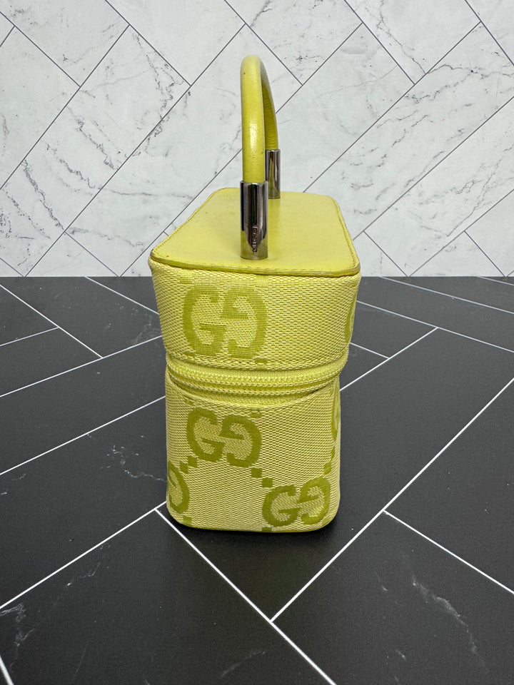 Gucci Green Canvas Top Handle Vanity Bag
