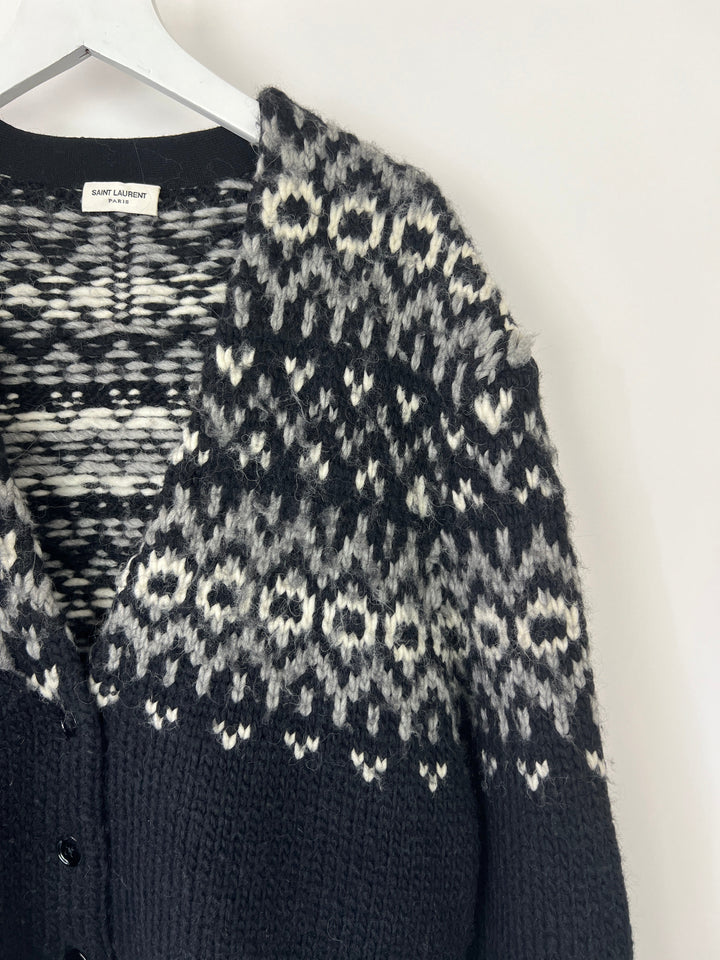 Saint Laurent Black & Grey Knit V-Neck igan Size S (UK 8)