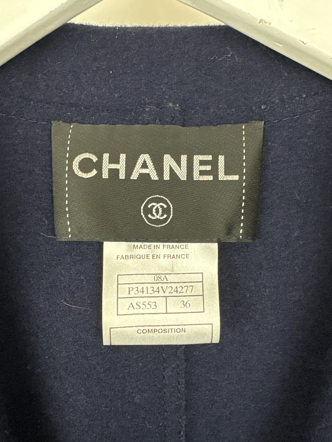 Top Quality Chanel Navy Wool Blazer Jacket with Silver CC Button Detail FR 36 (UK 8)