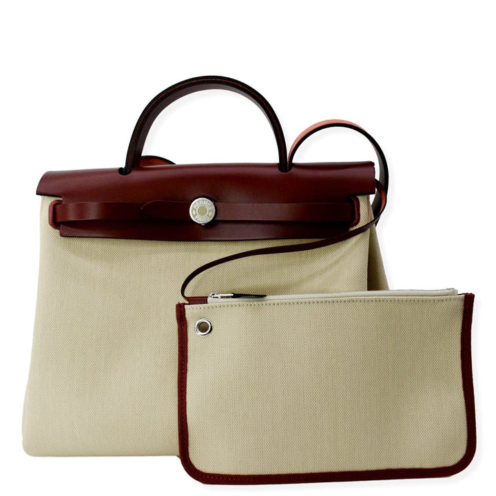 HERMES Herbag Zip Retourne 31 Toile Canvas Shoulder Bag White