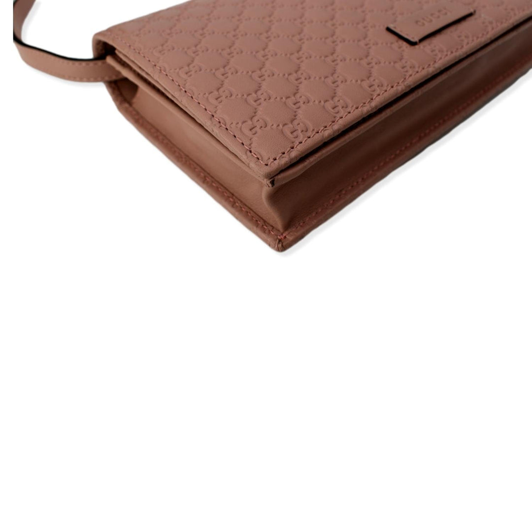 GUCCI Micro GG Guccissima Leather Crossbody Wallet Pink 466507