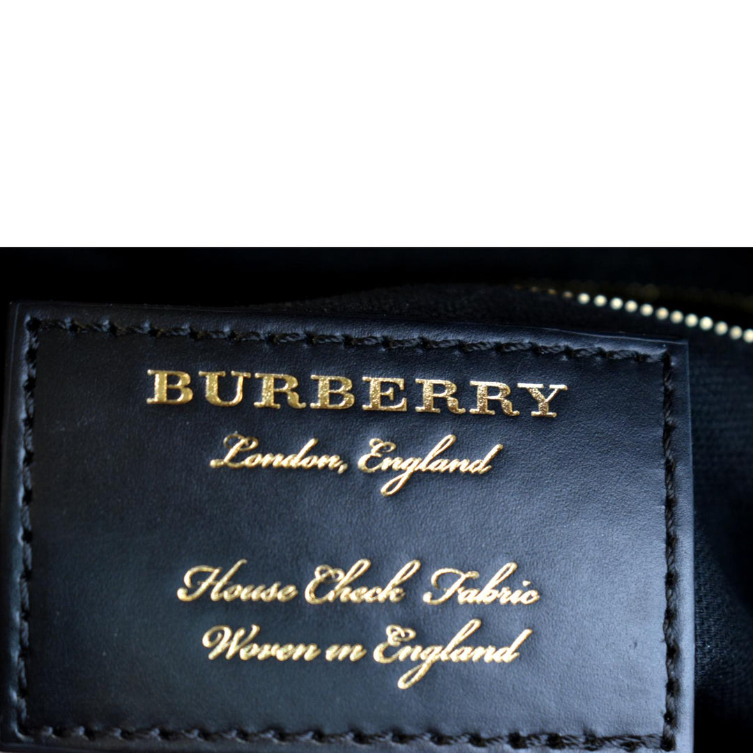 BURBERRY Banner Derby Small House Check Leather Tote Shoulder Bag Dusty Pink