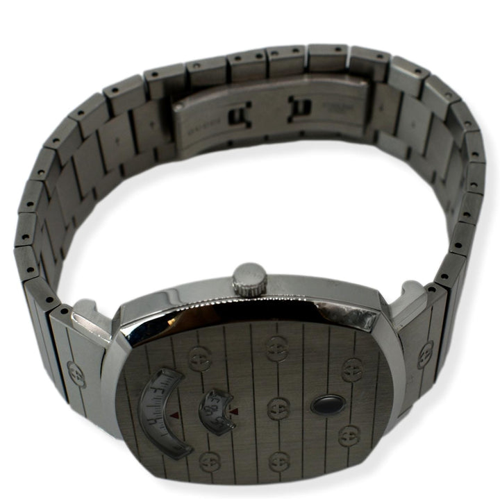 GUCCI Grip GG Engraved Quartz Silver Dial Stainless Steel Watch 35MM