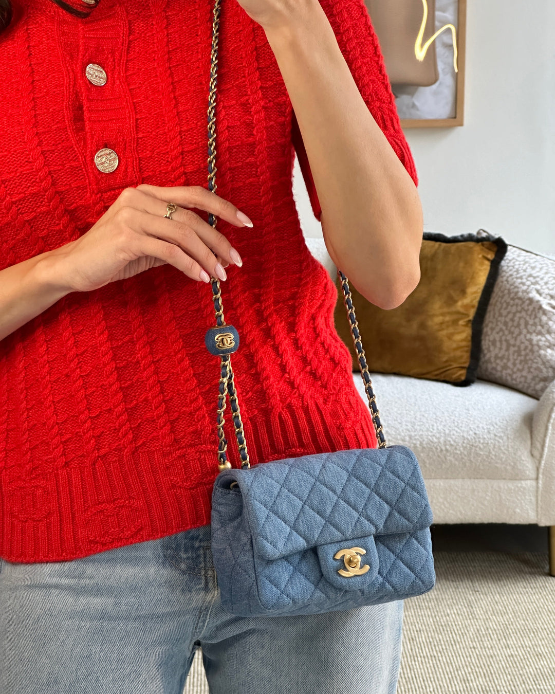 *HOT* Top Quality Chanel Coco Crush Mini Square Flap Bag in Denim with Brushed Gold Hardware