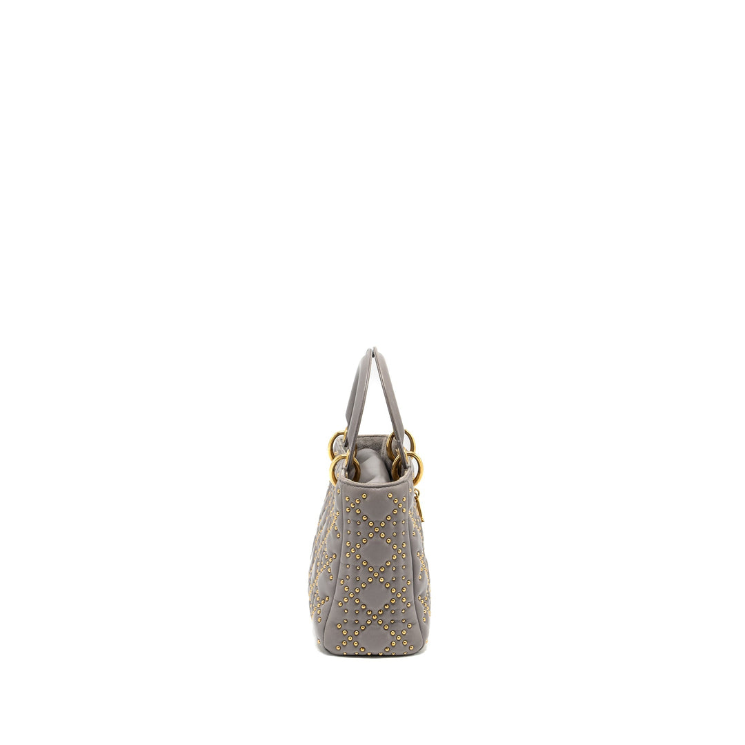 Top quality Dior Small Supple Lady Top quality Dior Studded Calfskin Grey