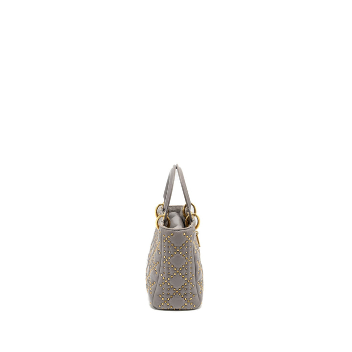 Top quality Dior Small Supple Lady Top quality Dior Studded Calfskin Grey