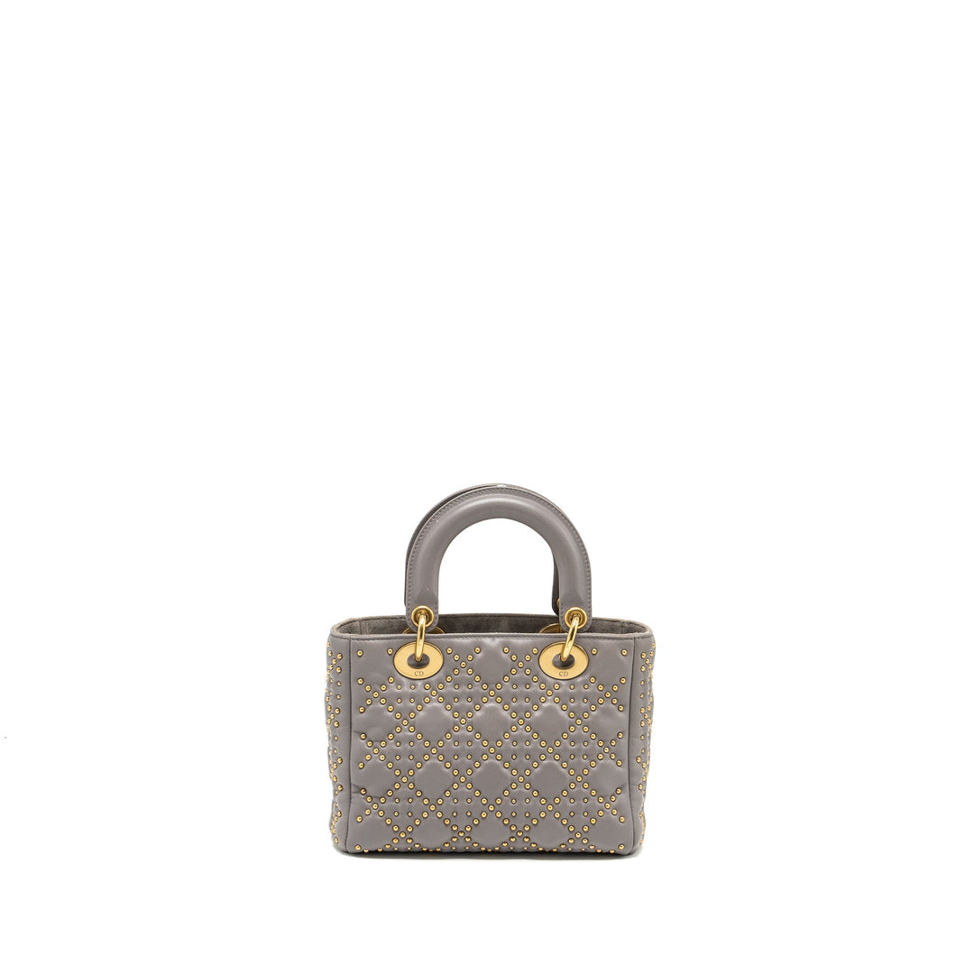 Top quality Dior Small Supple Lady Top quality Dior Studded Calfskin Grey