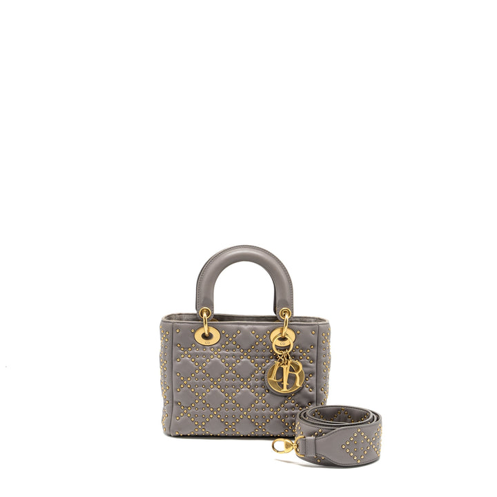 Top quality Dior Small Supple Lady Top quality Dior Studded Calfskin Grey