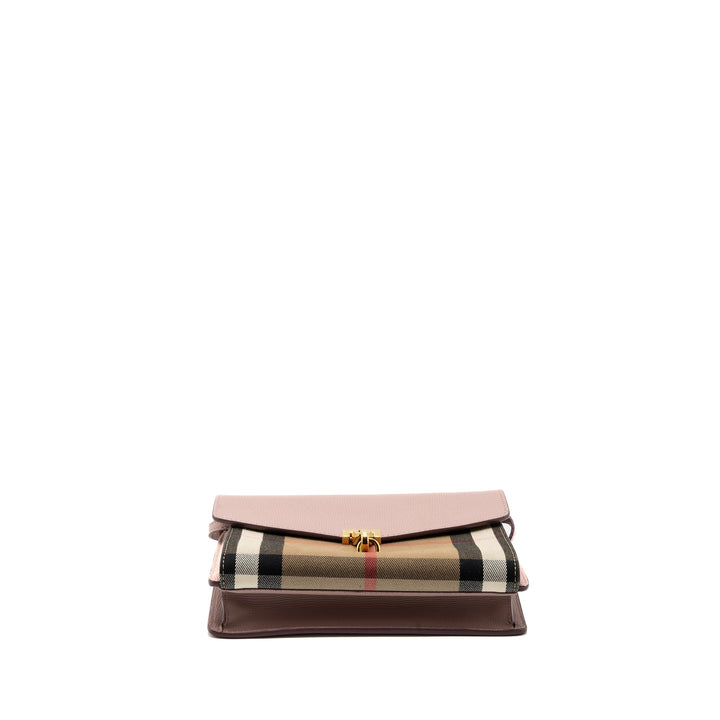 Burberry house check crossbody bag canvas / calfskin leather multicolor light pink GHW