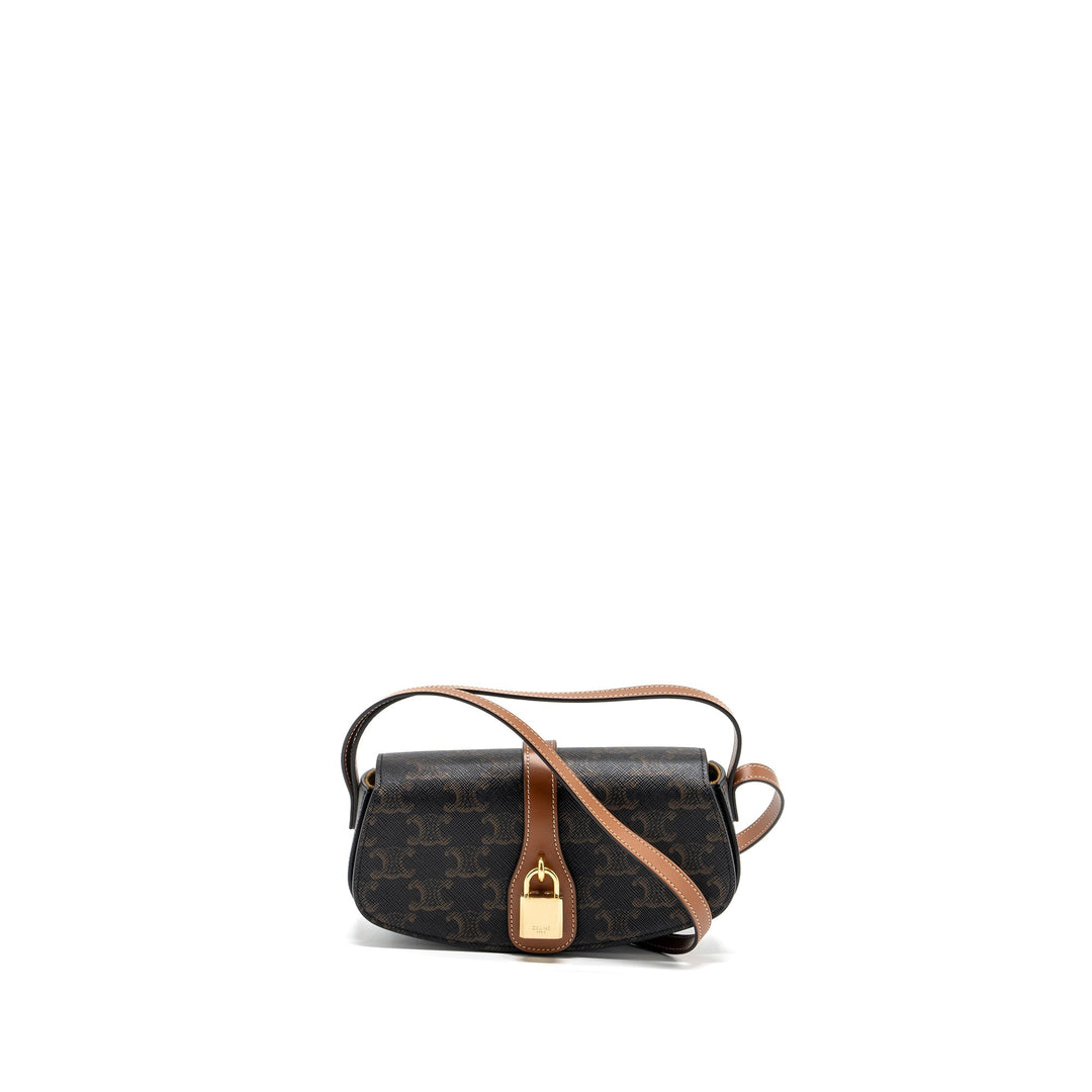 Celine Clutch On Strap Tabou Triomphe Canvas/ Calfskin Tan