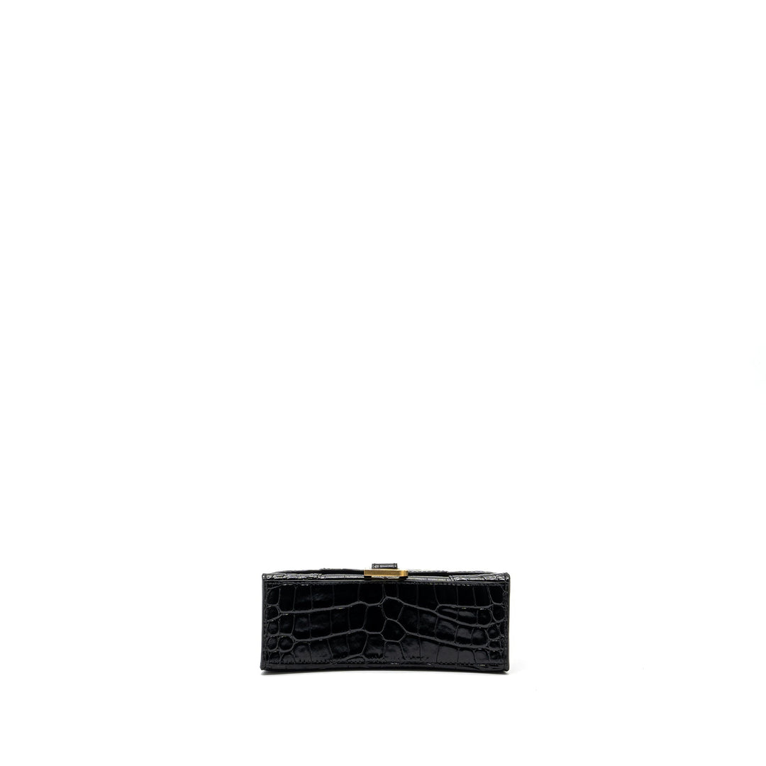 Top Quality Balenciaga Hourglass XS Handbag Crocodile Embossed Black GHW