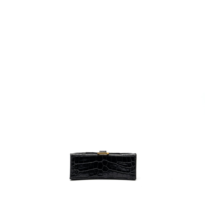 Top Quality Balenciaga Hourglass XS Handbag Crocodile Embossed Black GHW