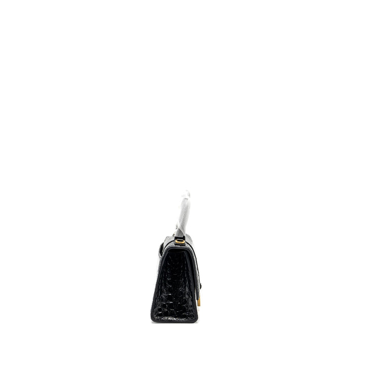 Top Quality Balenciaga Hourglass XS Handbag Crocodile Embossed Black GHW