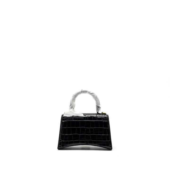 Top Quality Balenciaga Hourglass XS Handbag Crocodile Embossed Black GHW