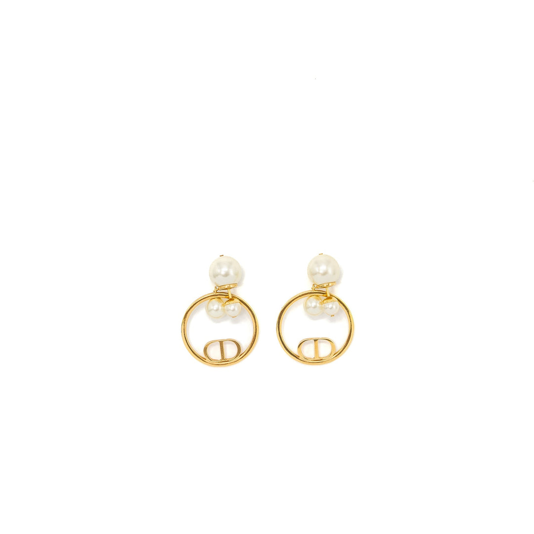 Top quality Dior pearl and CD round drop earrings gold tone