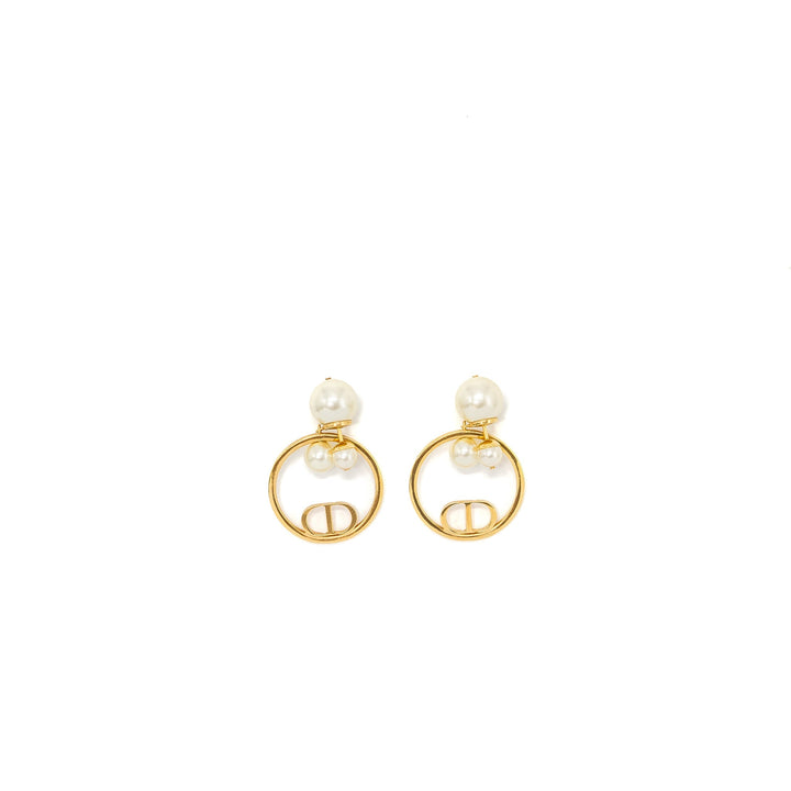 Top quality Dior pearl and CD round drop earrings gold tone