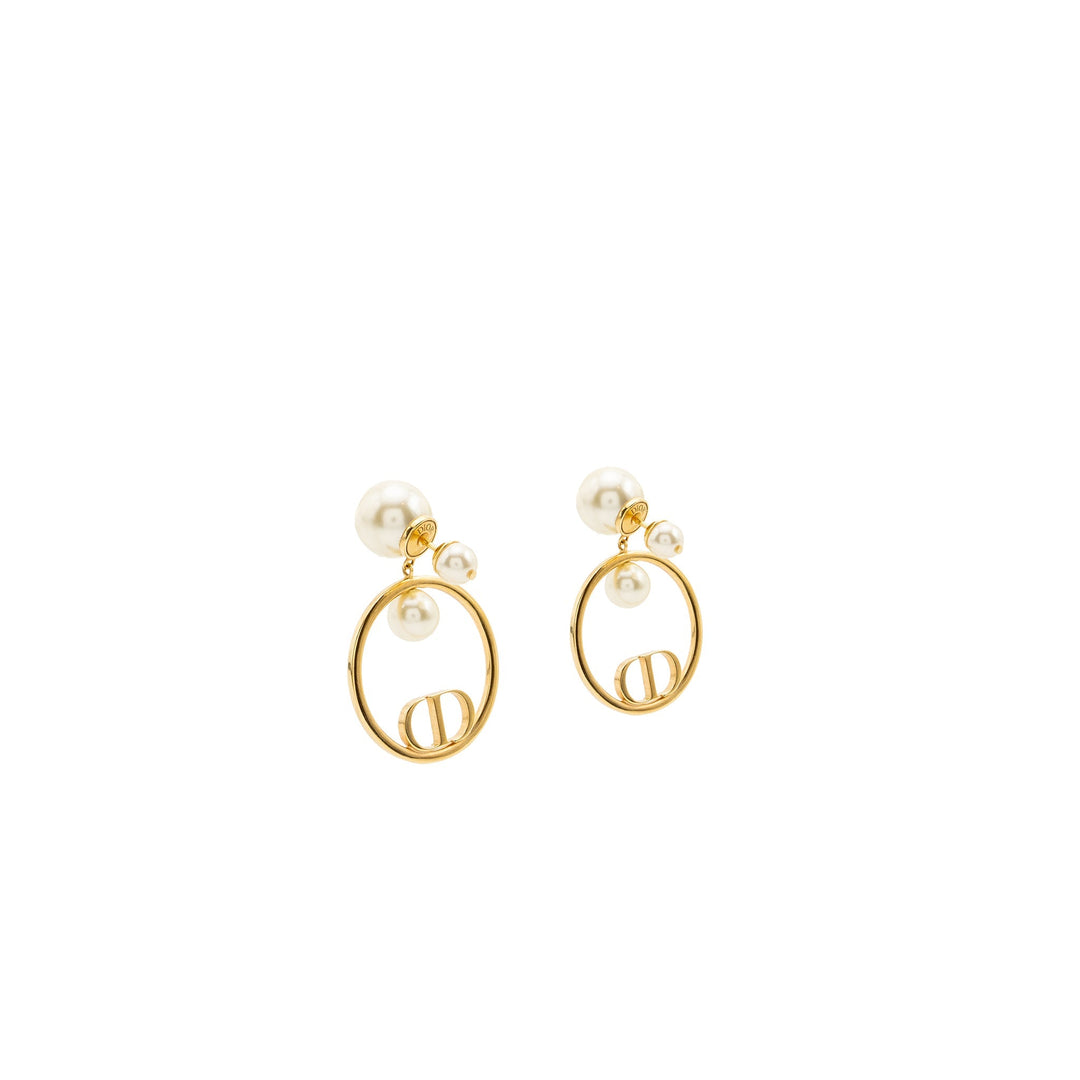 Top quality Dior pearl and CD round drop earrings gold tone