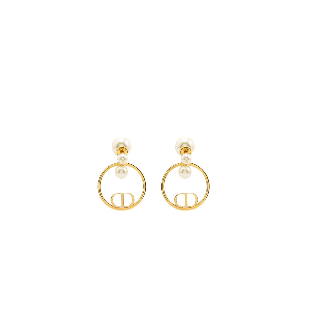 Top quality Dior pearl and CD round drop earrings gold tone